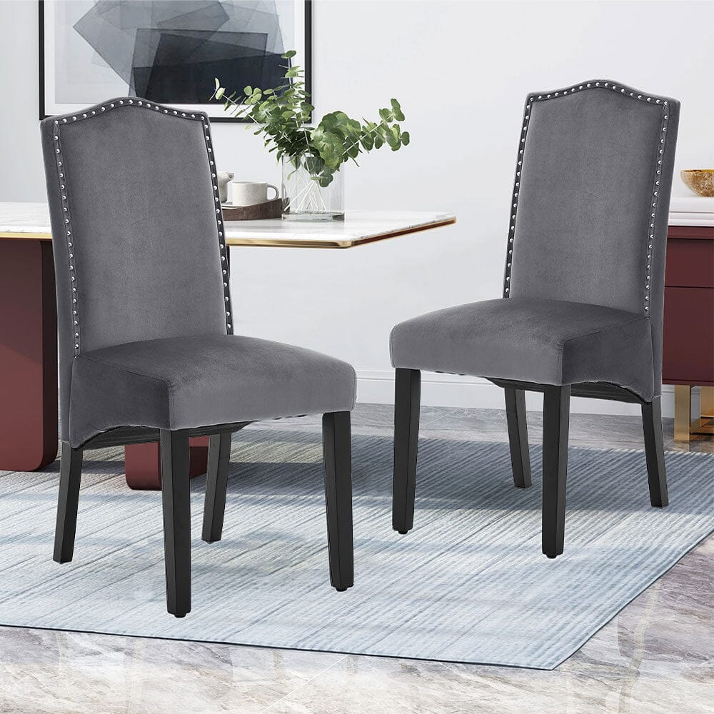 Set of 2 Grey Velvet Upholstered High Back Dinning Chair - House Comfort