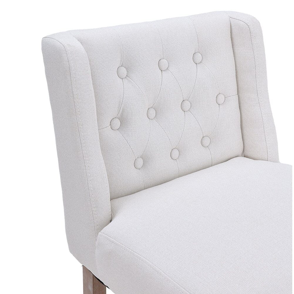 Set of 2 Hight Bar Stools Linen Upholstered with Wood Legs - House Comfort