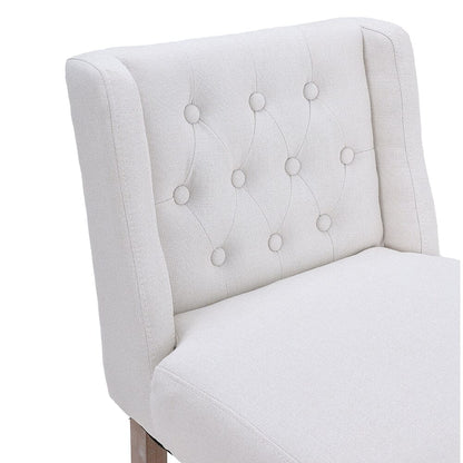 Set of 2 Hight Bar Stools Linen Upholstered with Wood Legs - House Comfort