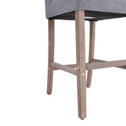 Set of 2 Hight Bar Stools Linen Upholstered with Wood Legs - House Comfort