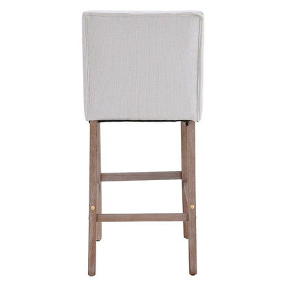 Set of 2 Hight Bar Stools Linen Upholstered with Wood Legs - House Comfort