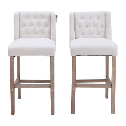 Set of 2 Hight Bar Stools Linen Upholstered with Wood Legs - House Comfort