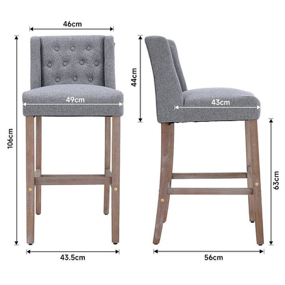 Set of 2 Hight Bar Stools Linen Upholstered with Wood Legs - House Comfort