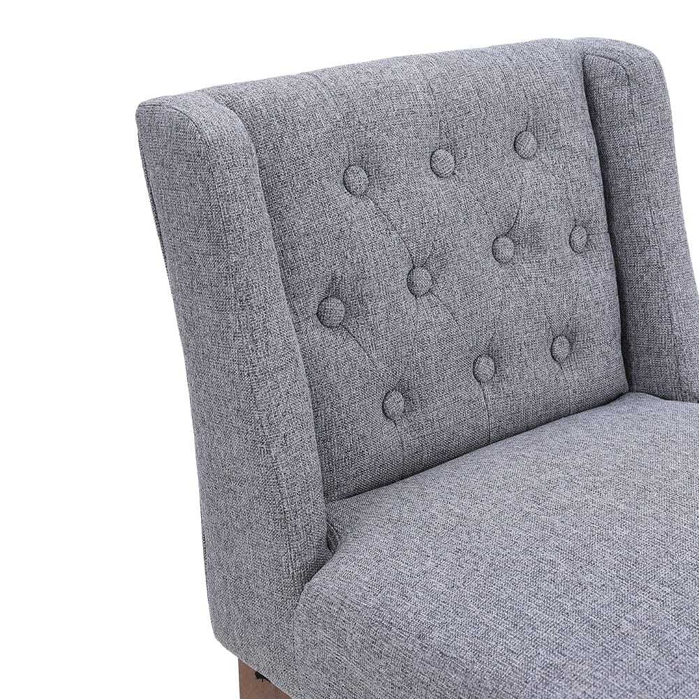 Set of 2 Hight Bar Stools Linen Upholstered with Wood Legs - House Comfort