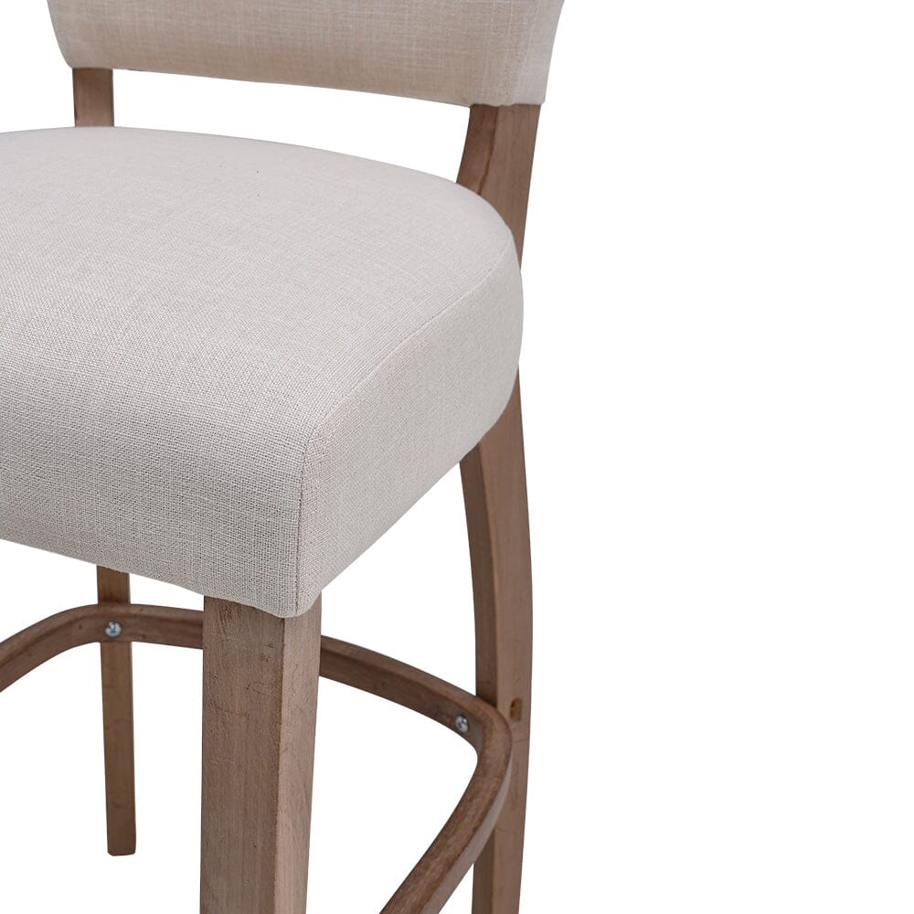 Set of 2 Linen Upholstered Bar Stools with Natural Wood Legs - House Comfort