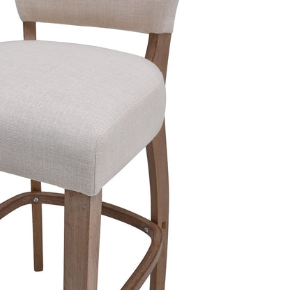 Set of 2 Linen Upholstered Bar Stools with Natural Wood Legs - House Comfort