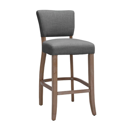 Set of 2 Linen Upholstered Bar Stools with Natural Wood Legs - House Comfort