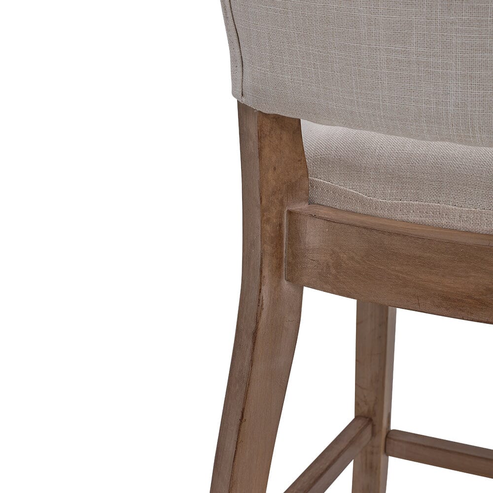 Set of 2 Linen Upholstered Bar Stools with Natural Wood Legs - House Comfort