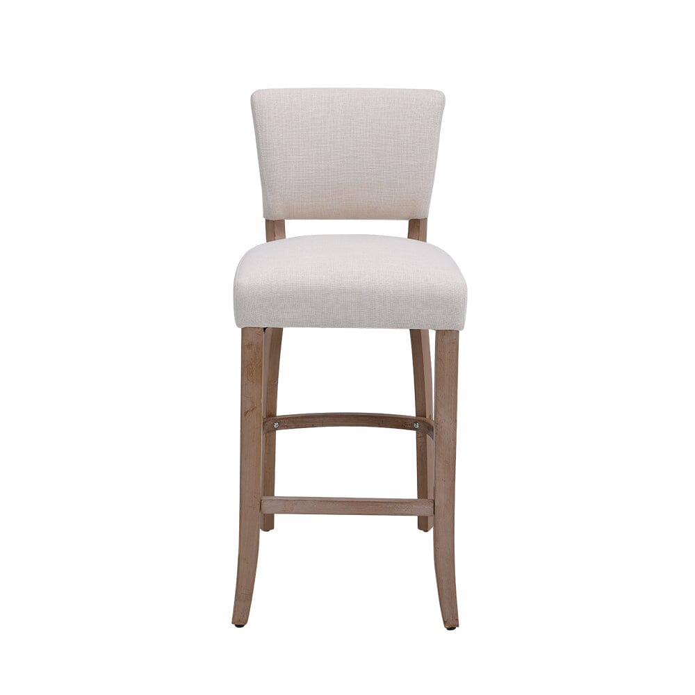 Set of 2 Linen Upholstered Bar Stools with Natural Wood Legs - House Comfort