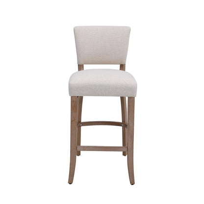 Set of 2 Linen Upholstered Bar Stools with Natural Wood Legs - House Comfort
