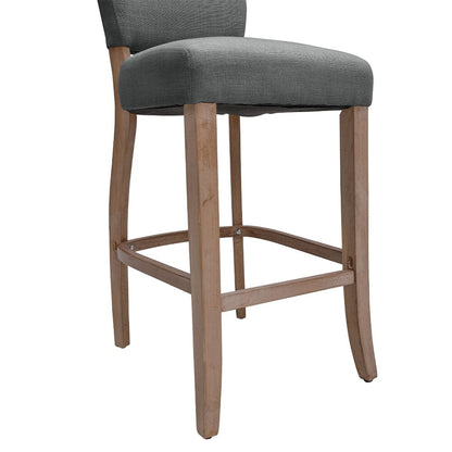 Set of 2 Linen Upholstered Bar Stools with Natural Wood Legs - House Comfort