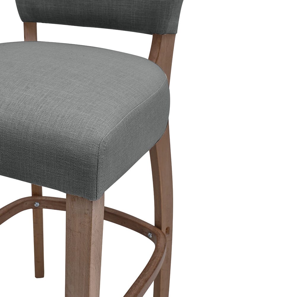 Set of 2 Linen Upholstered Bar Stools with Natural Wood Legs - House Comfort