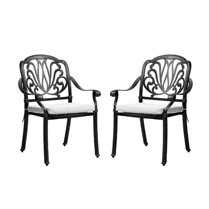 Set of 2 Outdoor Cast Aluminum Dining Chairs with Cushions - House Comfort