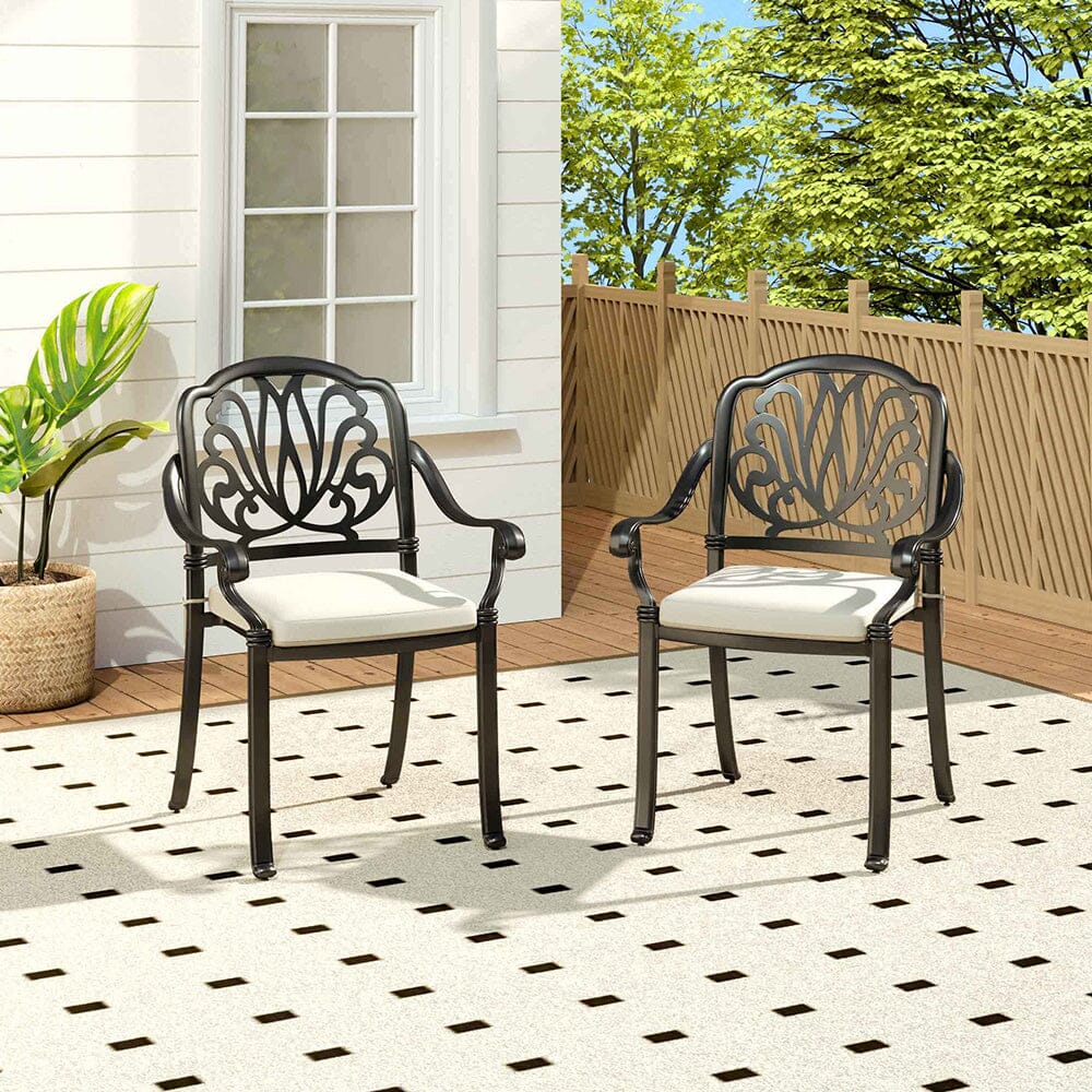 Set of 2 Outdoor Cast Aluminum Dining Chairs with Cushions - House Comfort