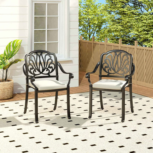 Set of 2 Outdoor Cast Aluminum Dining Chairs with Cushions - House Comfort