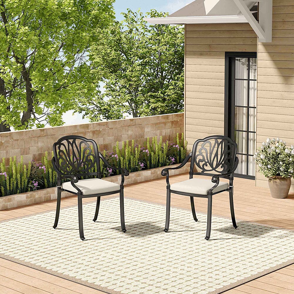 Set of 2 Outdoor Cast Aluminum Dining Chairs with Cushions - House Comfort