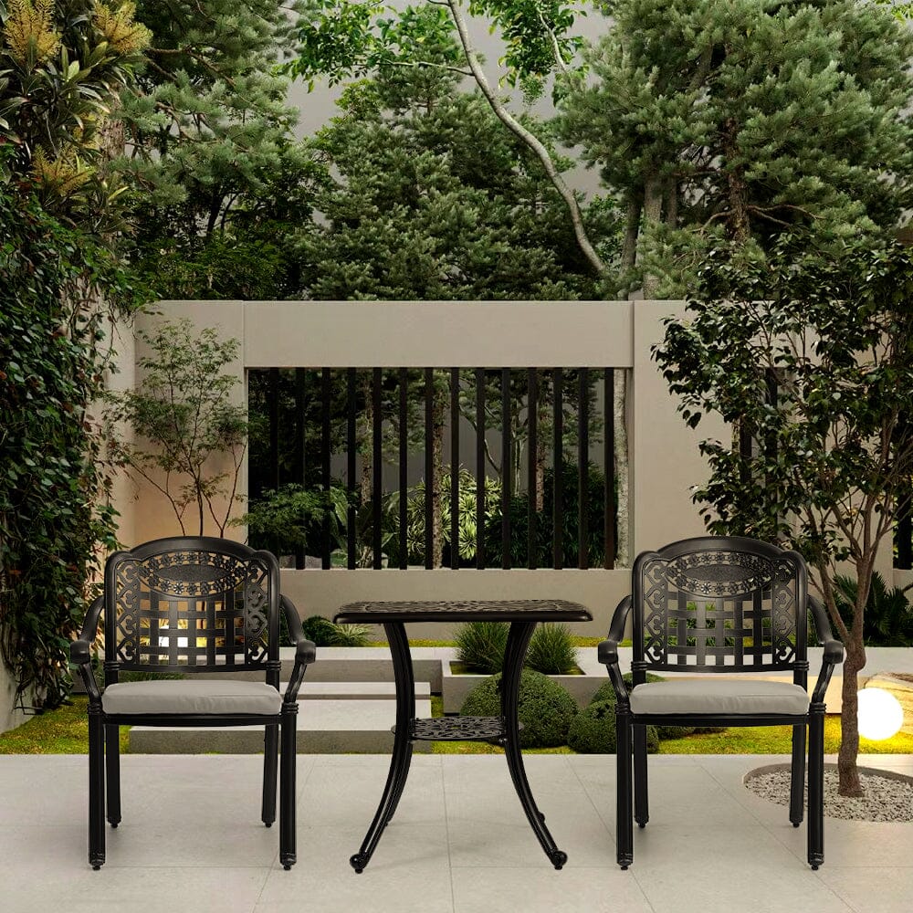 Set of 2 Outdoor Dining Chairs with Cushions Cast Aluminium - House Comfort