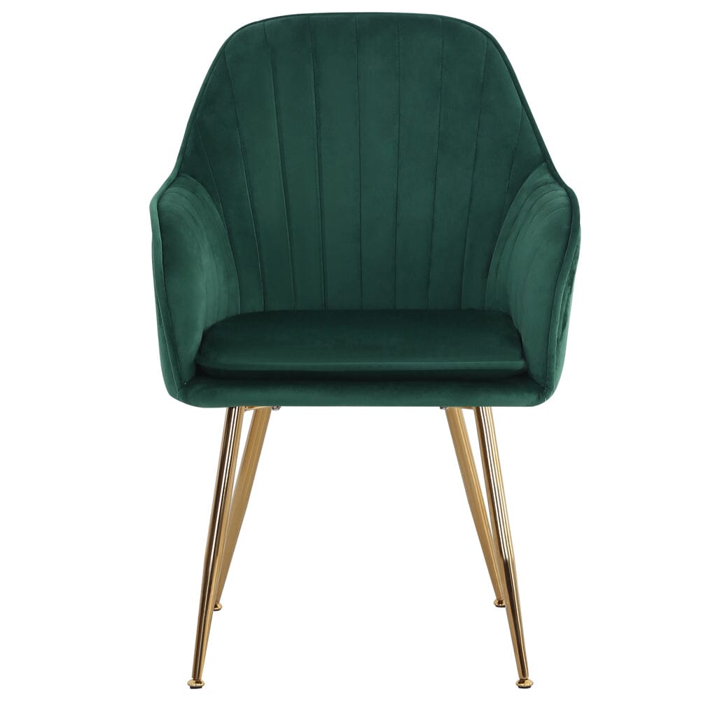 Set of 2 Velvet Dining Chairs with Pad and Armrest Green - House Comfort