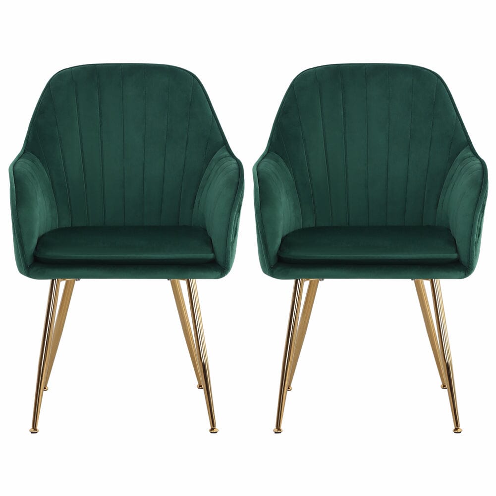 Set of 2 Velvet Dining Chairs with Pad and Armrest Green - House Comfort