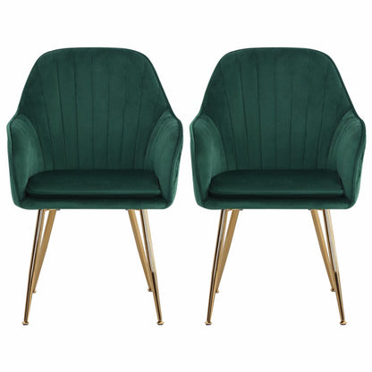 Set of 2 Velvet Dining Chairs with Pad and Armrest Green - House Comfort