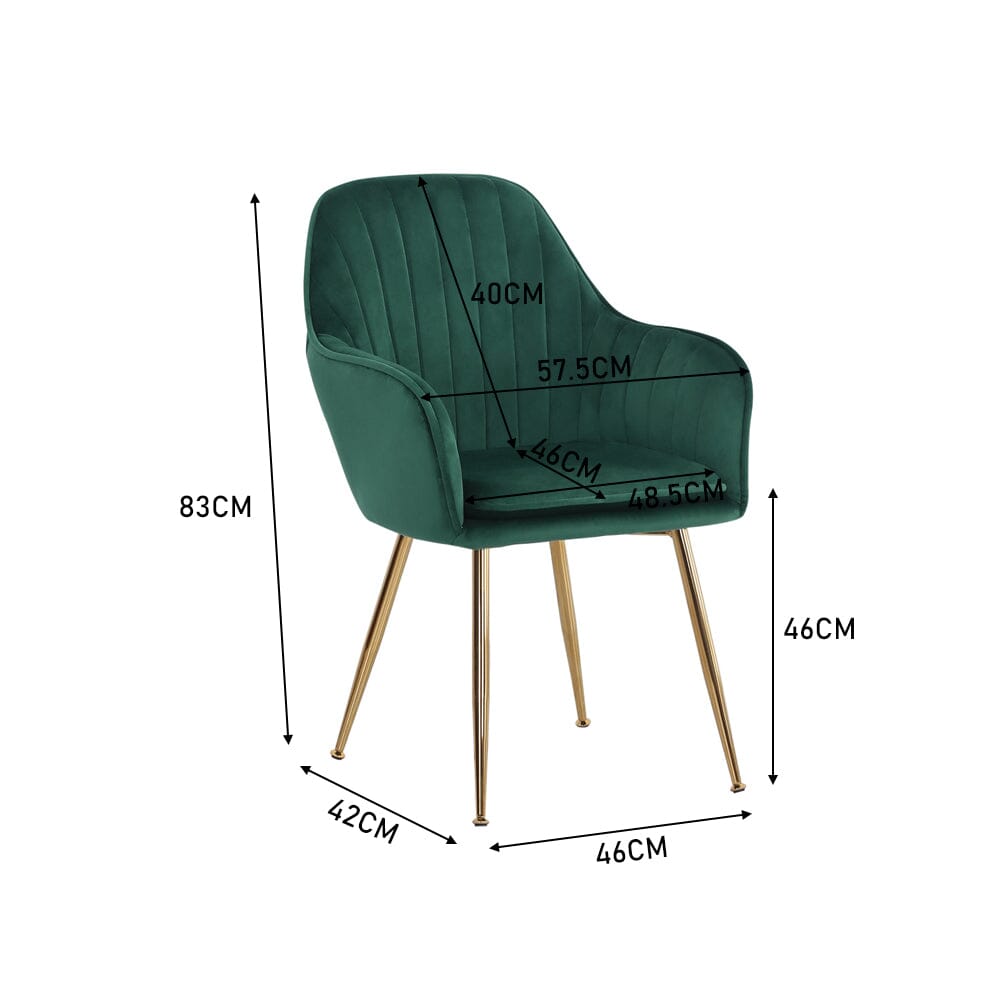 Set of 2 Velvet Dining Chairs with Pad and Armrest Green - House Comfort