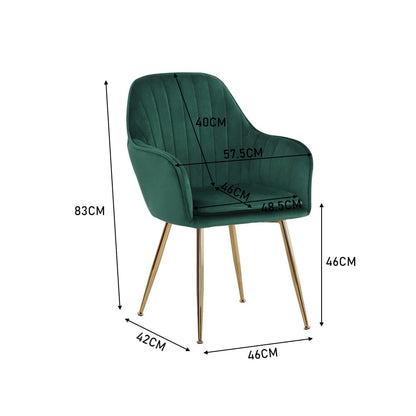 Set of 2 Velvet Dining Chairs with Pad and Armrest Green - House Comfort