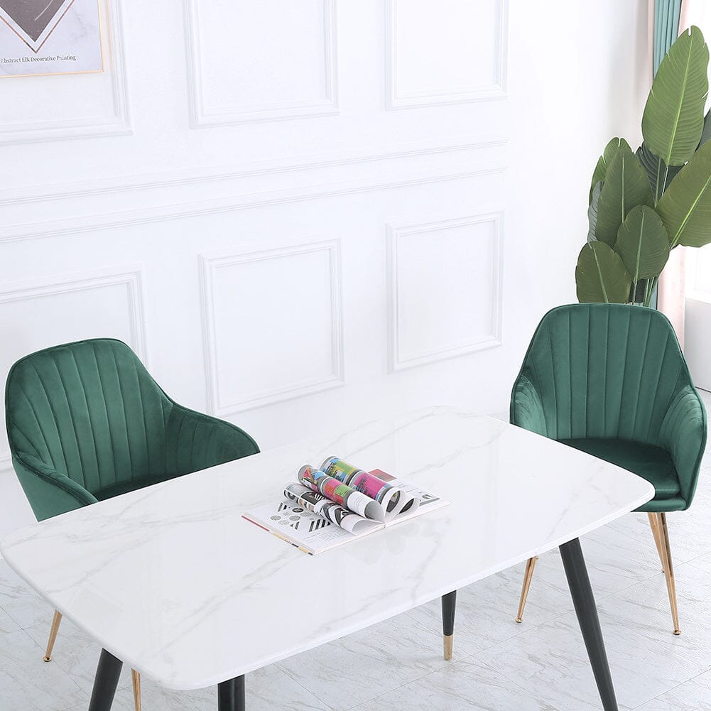 Set of 2 Velvet Dining Chairs with Pad and Armrest Green - House Comfort