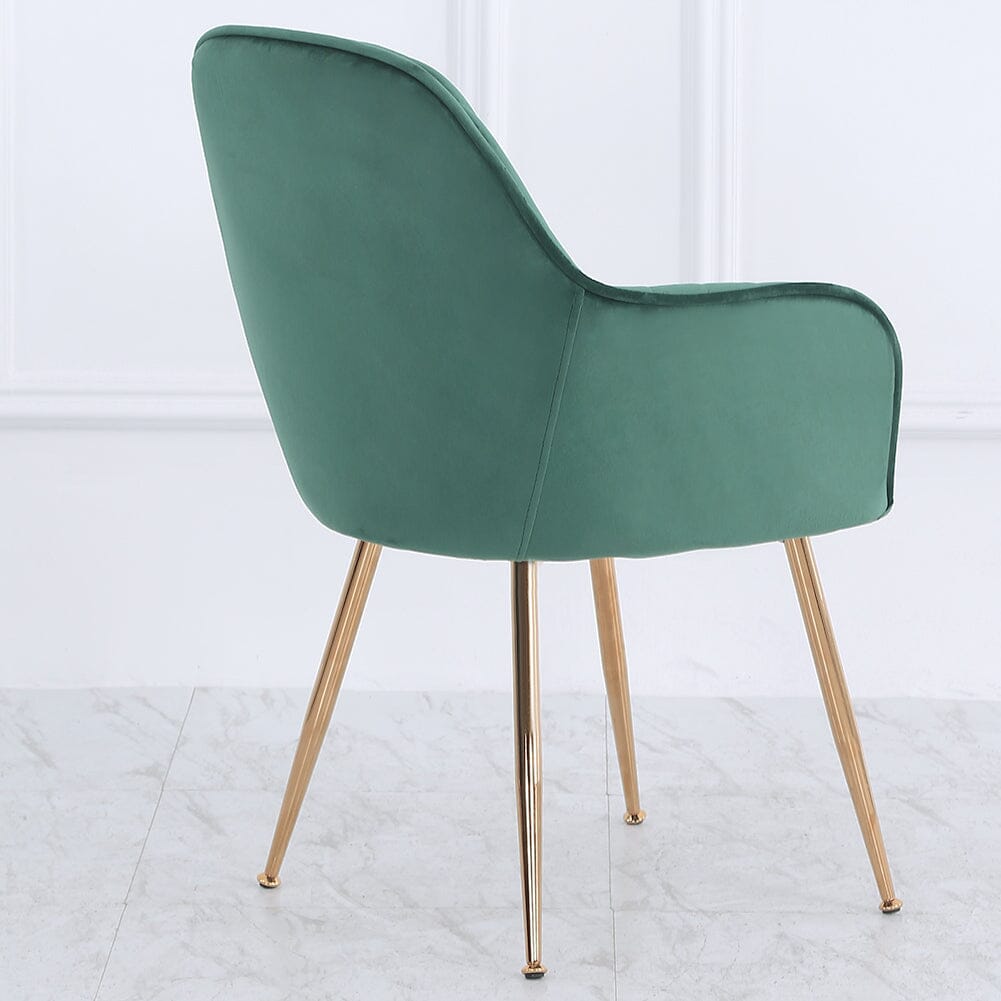 Set of 2 Velvet Dining Chairs with Pad and Armrest Green - House Comfort
