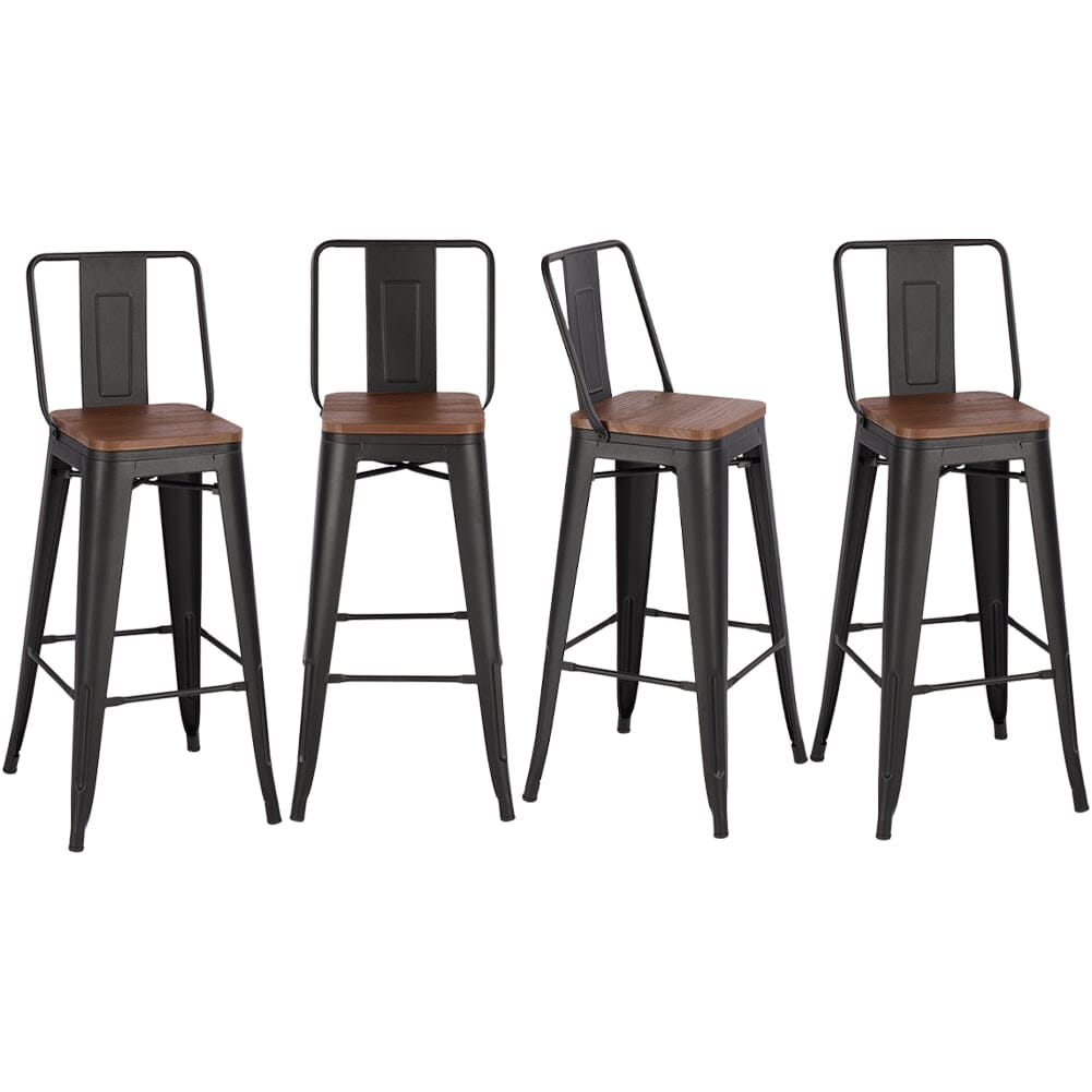 Set of 2/4 Metal Wooden High Bar Stools for Kitchen - House Comfort