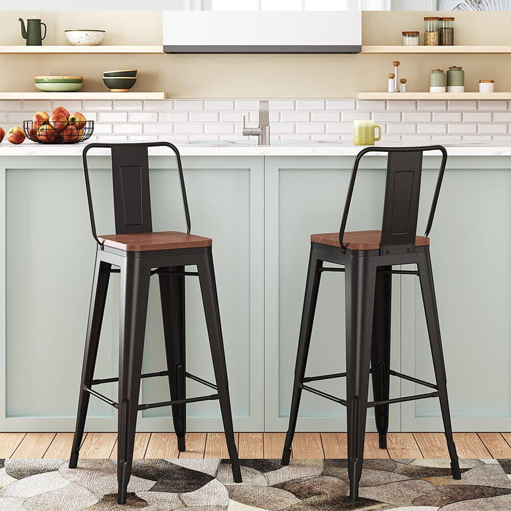 Set of 2/4 Metal Wooden High Bar Stools for Kitchen - House Comfort