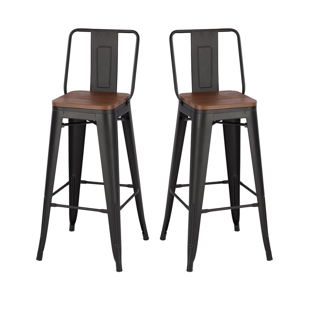 Set of 2/4 Metal Wooden High Bar Stools for Kitchen - House Comfort
