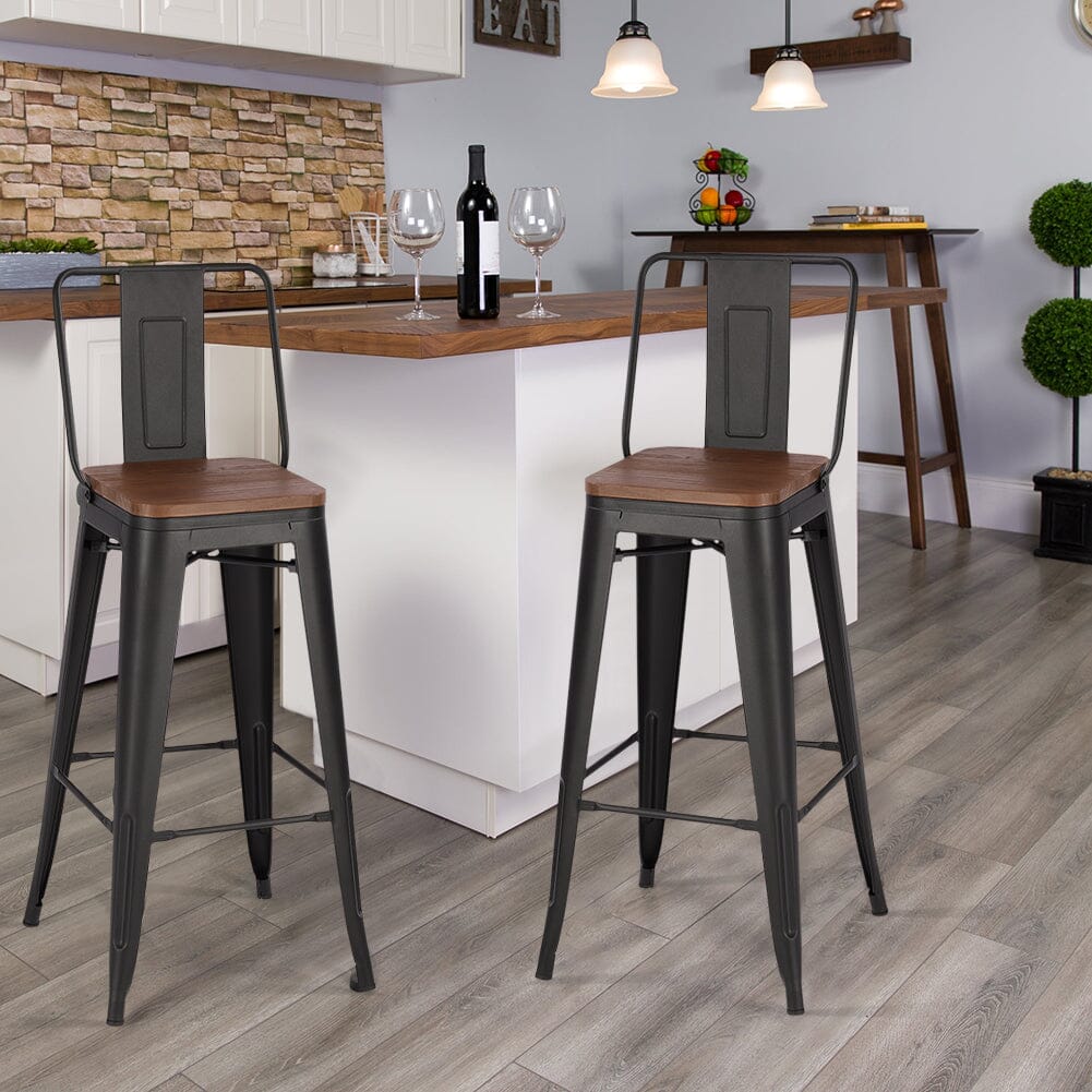 Set of 2/4 Metal Wooden High Bar Stools for Kitchen - House Comfort