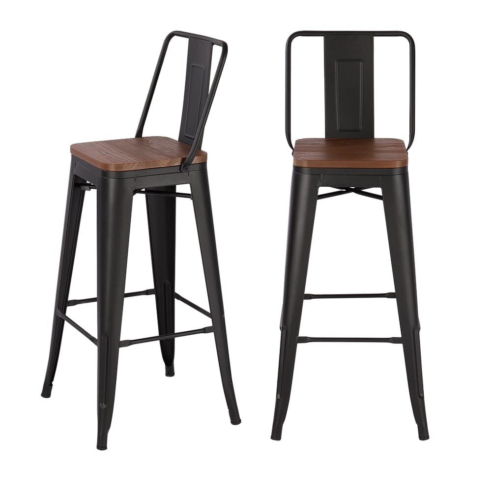 Set of 2/4 Metal Wooden High Bar Stools for Kitchen - House Comfort