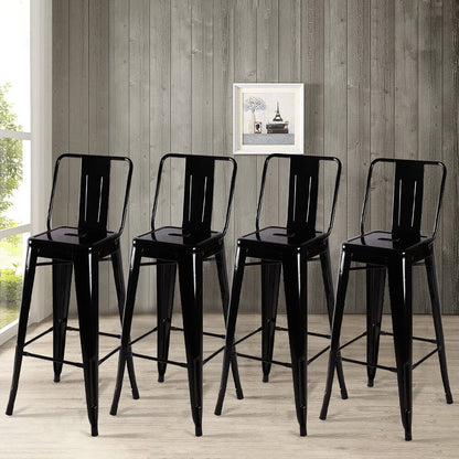 Set of 4 Metal Bar Stool Industrial Style High Chair - House Comfort