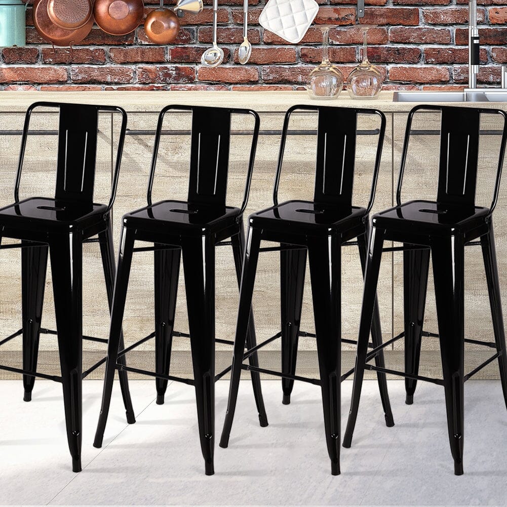 Set of 4 Metal Bar Stool Industrial Style High Chair - House Comfort