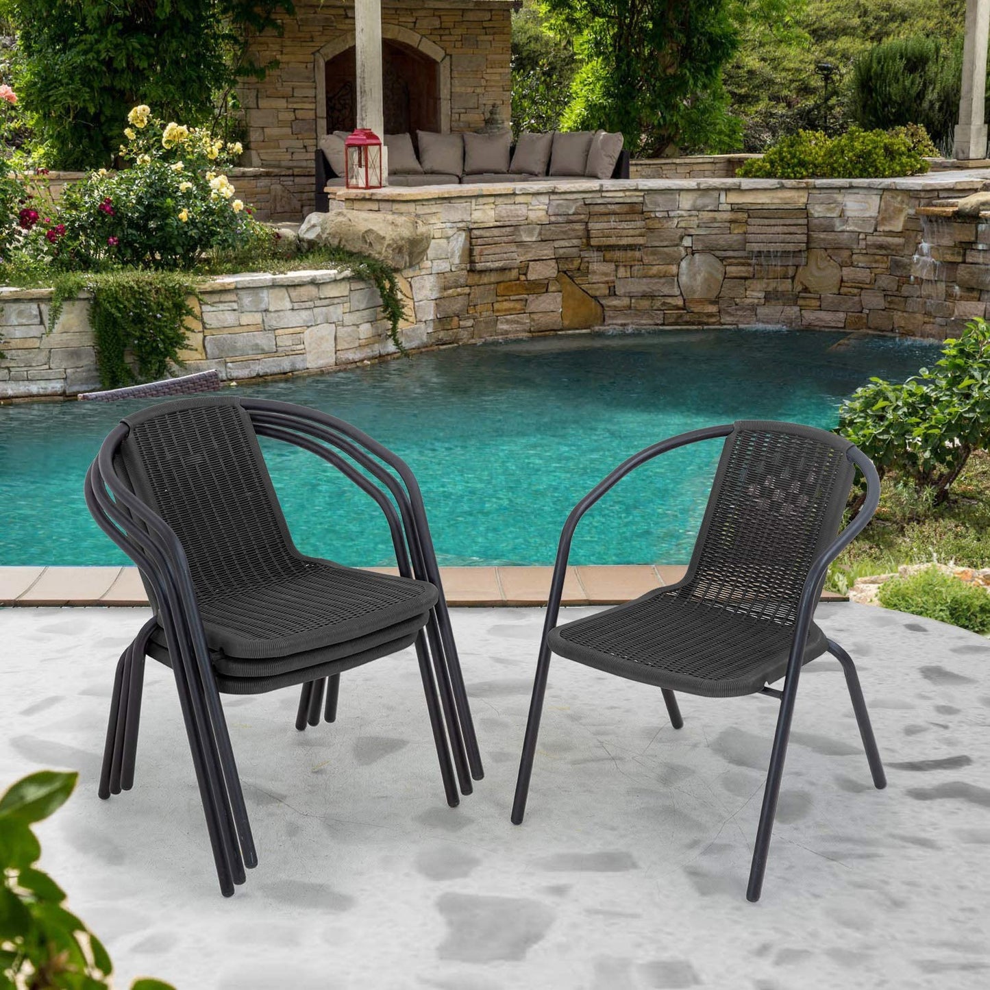 Set of 6 Stacking Patio Dining Side Chairs for All Weather Outdoor Bistro Garden - House Comfort