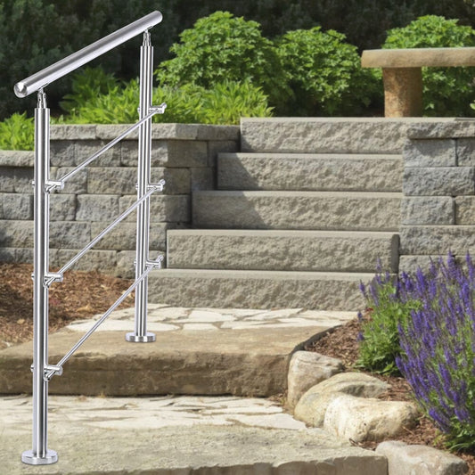 Silver Floor Mount Stainless Steel Handrail for Slopes and Stairs - House Comfort
