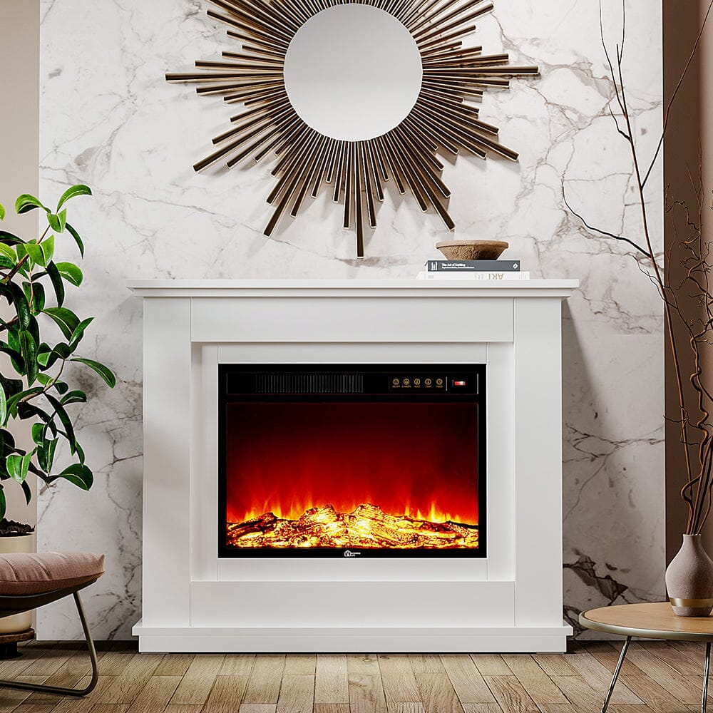 Smallbee Elegant 39 - Inch Freestanding Electric Fireplace Suite with Wooden Mantel - House Comfort