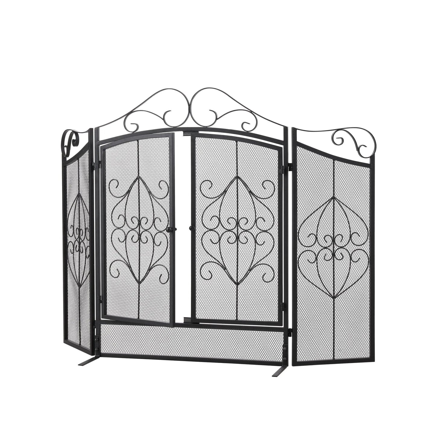 Smallbee Iron Fireplace Screen Black Powder - Coated – 114.7x84x16.5cm - House Comfort