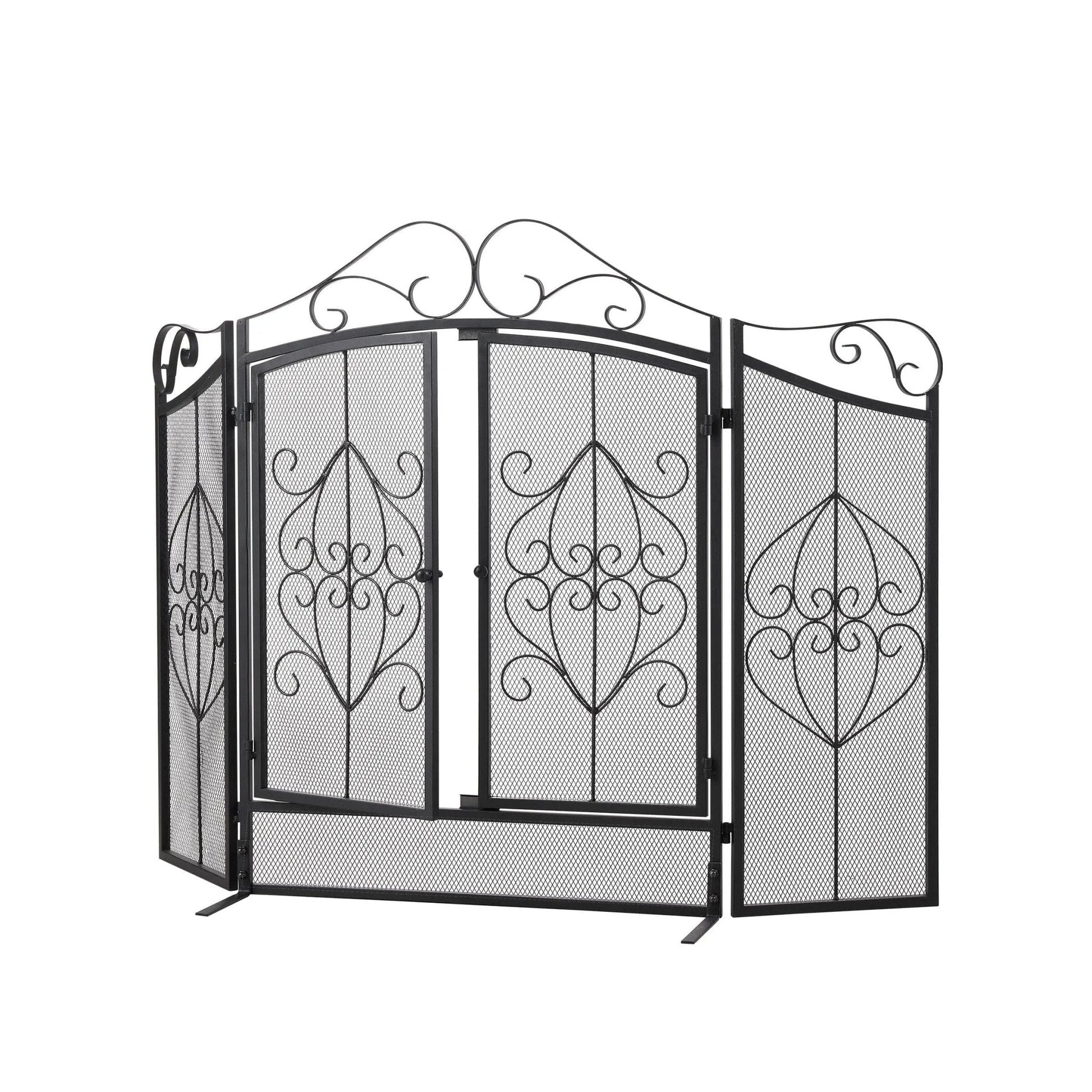 Smallbee Iron Fireplace Screen Black Powder - Coated – 114.7x84x16.5cm - House Comfort