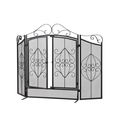 Smallbee Iron Fireplace Screen Black Powder - Coated – 114.7x84x16.5cm - House Comfort