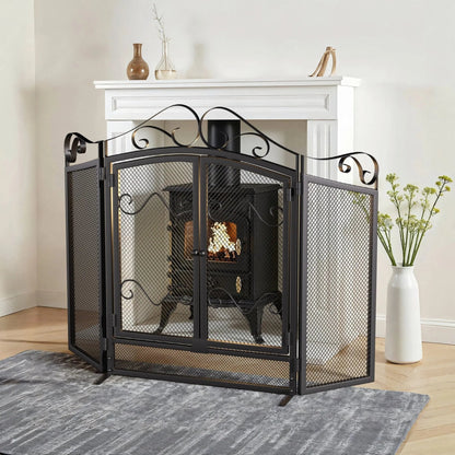 Smallbee Iron Fireplace Screen Black Powder - Coated – 114.7x84x16.5cm - House Comfort