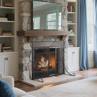 Smallbee Iron Fireplace Screen Black Powder - Coated – 89x25x71.5cm - House Comfort
