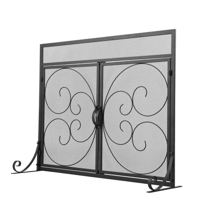 Smallbee Iron Fireplace Screen Black Powder - Coated – 89x25x71.5cm - House Comfort