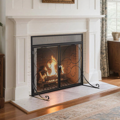 Smallbee Iron Fireplace Screen Black Powder - Coated – 89x25x71.5cm - House Comfort
