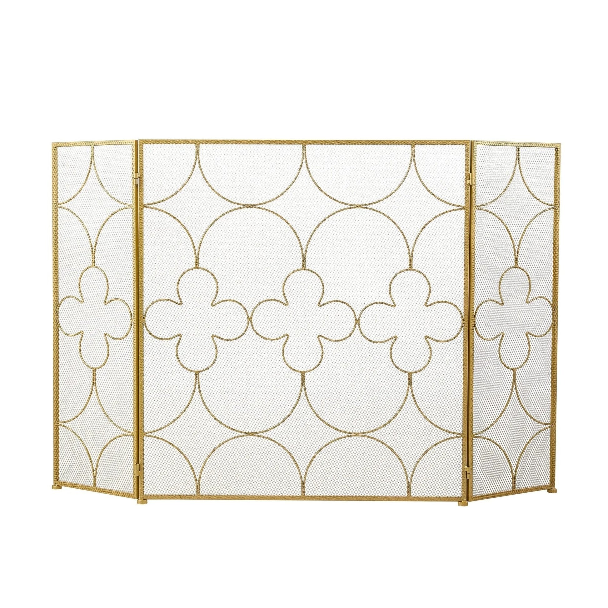 Smallbee Iron Fireplace Screen Gold Powder - Coated – 122x2.3x77.5cm - House Comfort