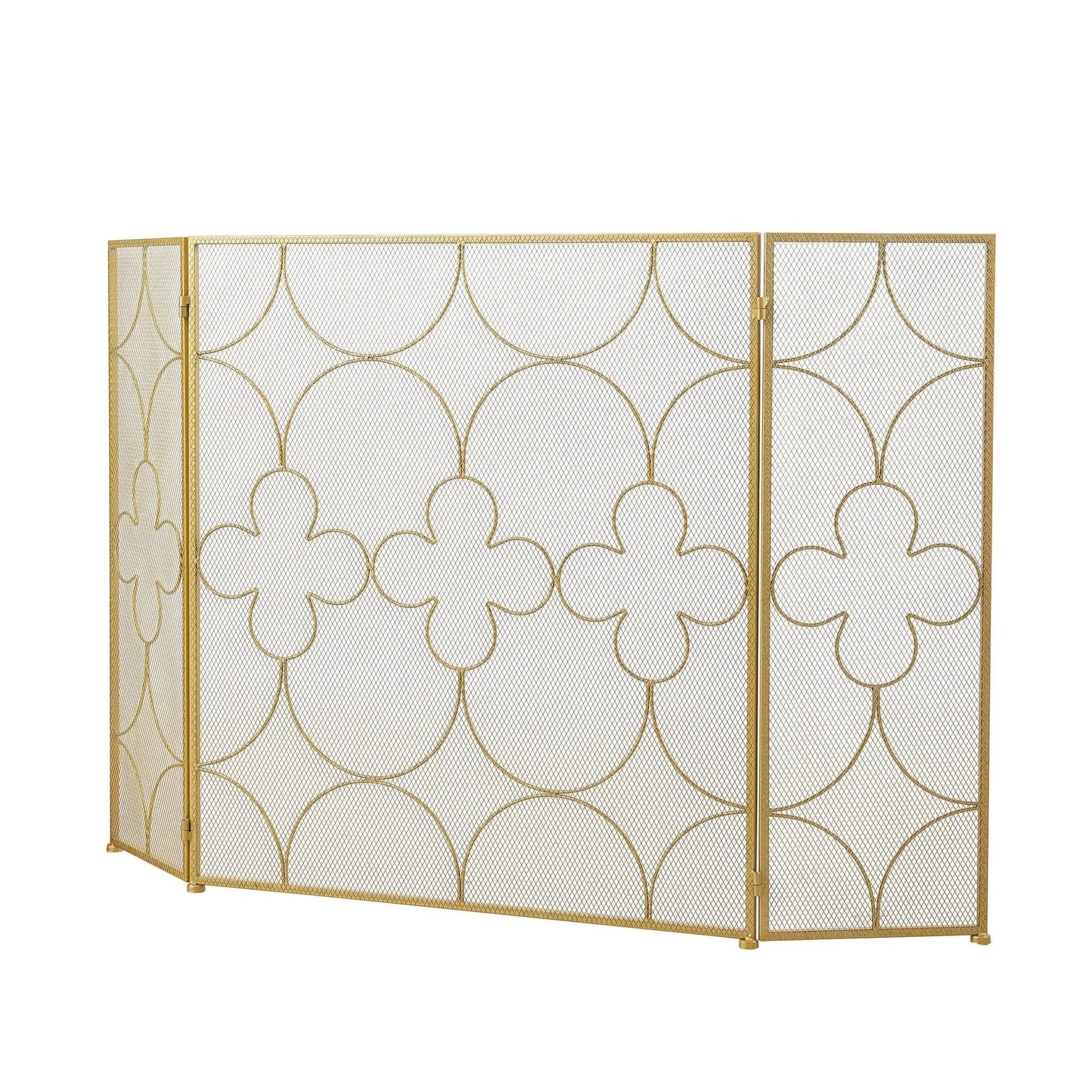 Smallbee Iron Fireplace Screen Gold Powder - Coated – 122x2.3x77.5cm - House Comfort