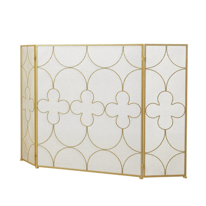 Smallbee Iron Fireplace Screen Gold Powder - Coated – 122x2.3x77.5cm - House Comfort
