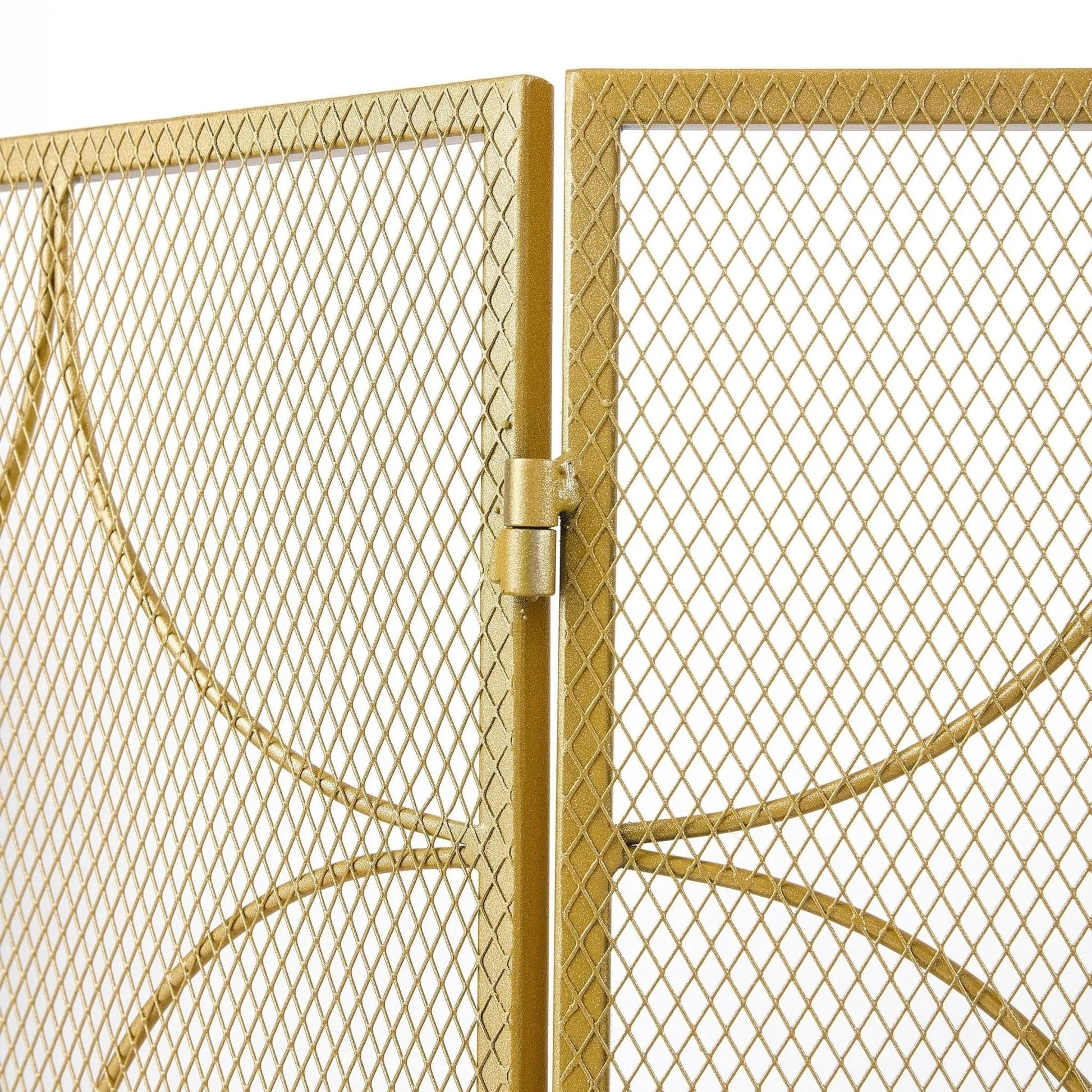 Smallbee Iron Fireplace Screen Gold Powder - Coated – 122x2.3x77.5cm - House Comfort