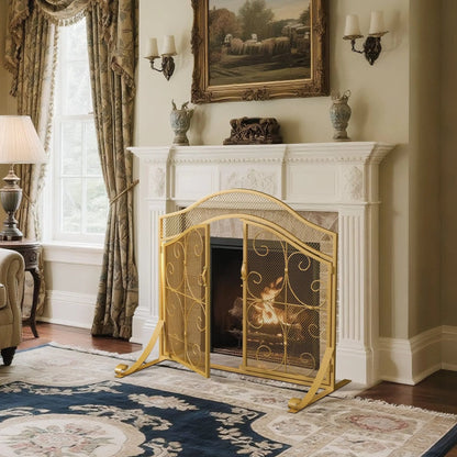 Smallbee Iron Fireplace Screen Gold Powder - Coated – 90x32x78.8cm - House Comfort